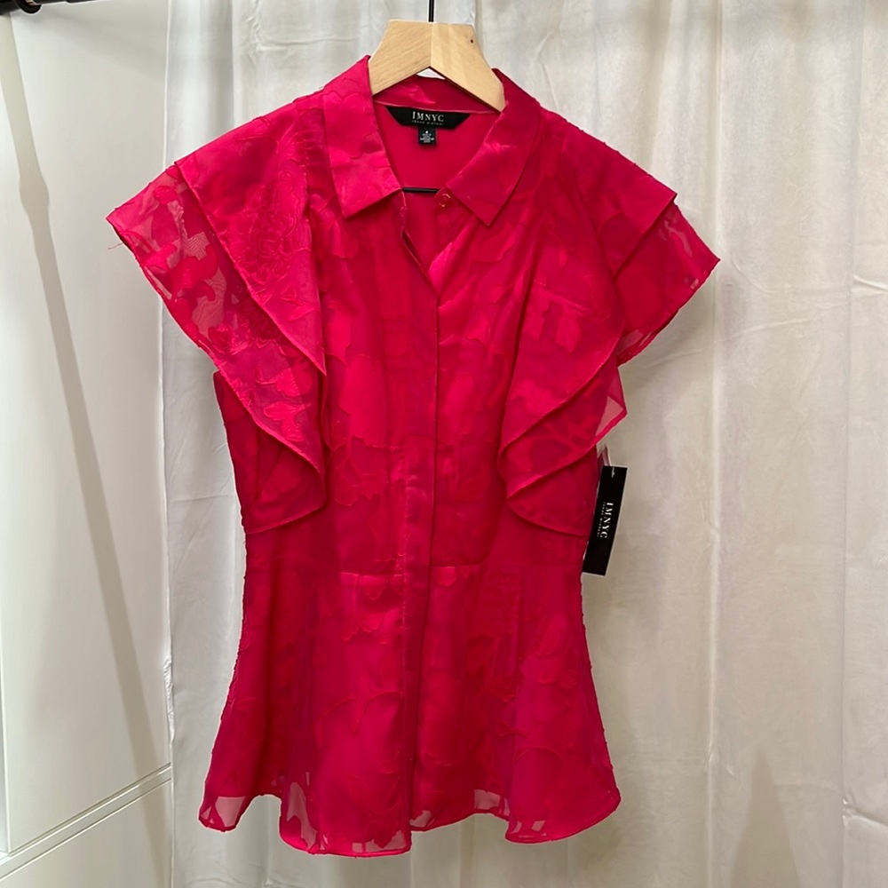 IMNYC Isaac Mizrahi NWT Raspberry Ruffle Short Sleeve Peplum Top, 4